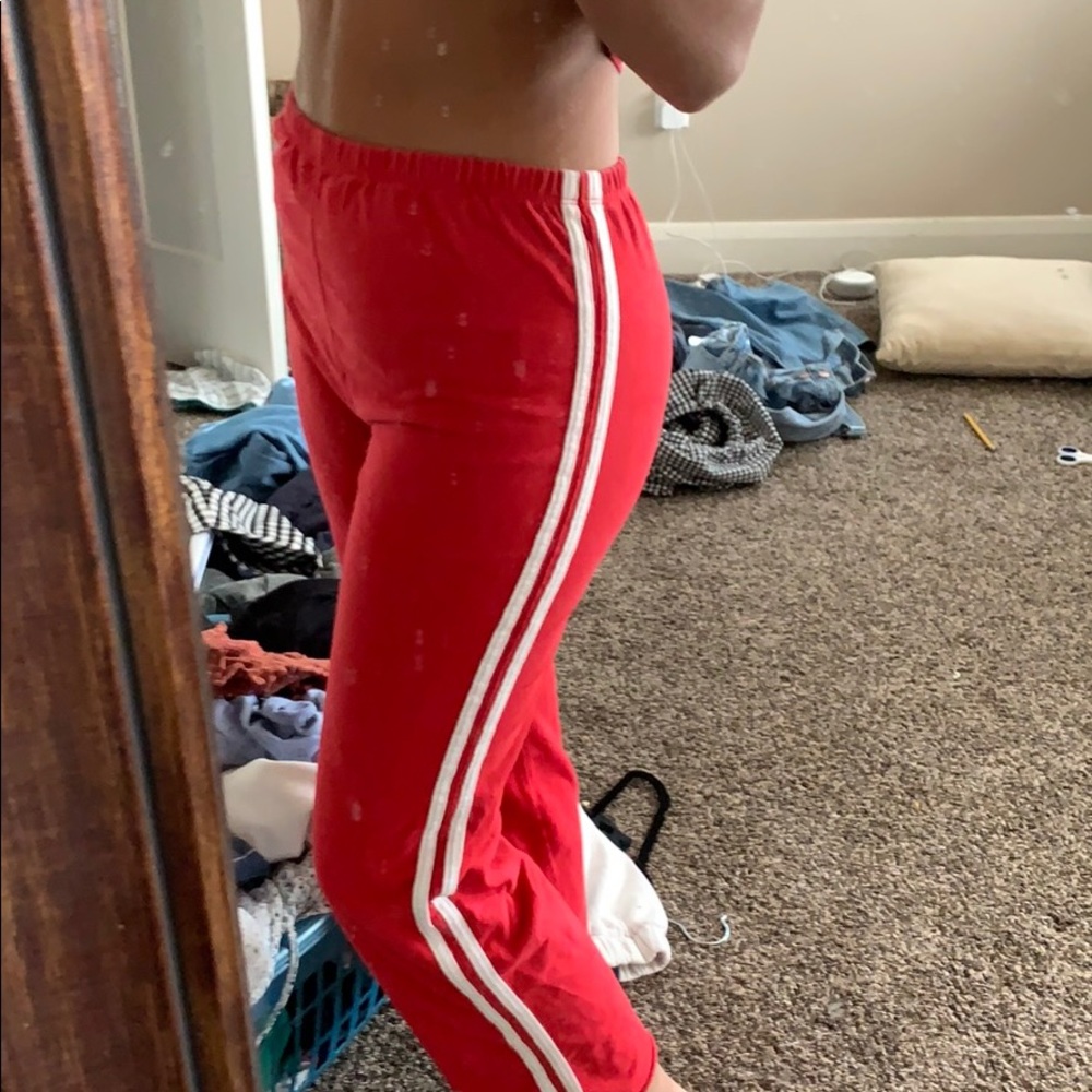 Red and white striped yoga pants